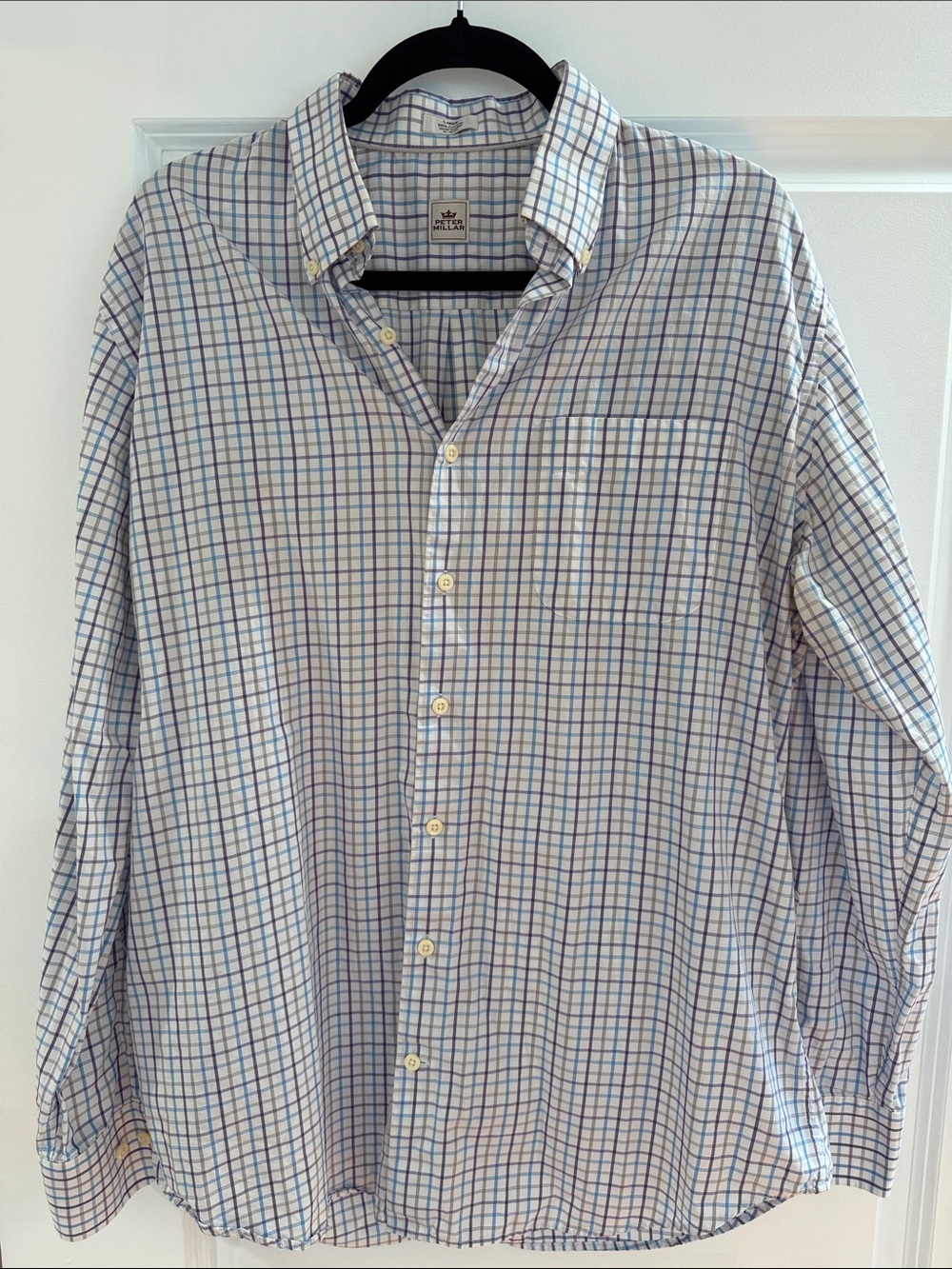 Peter Millar Men’s Size L Blue and Purple Plaid Button-Down Shirt - Picture 3 of 5